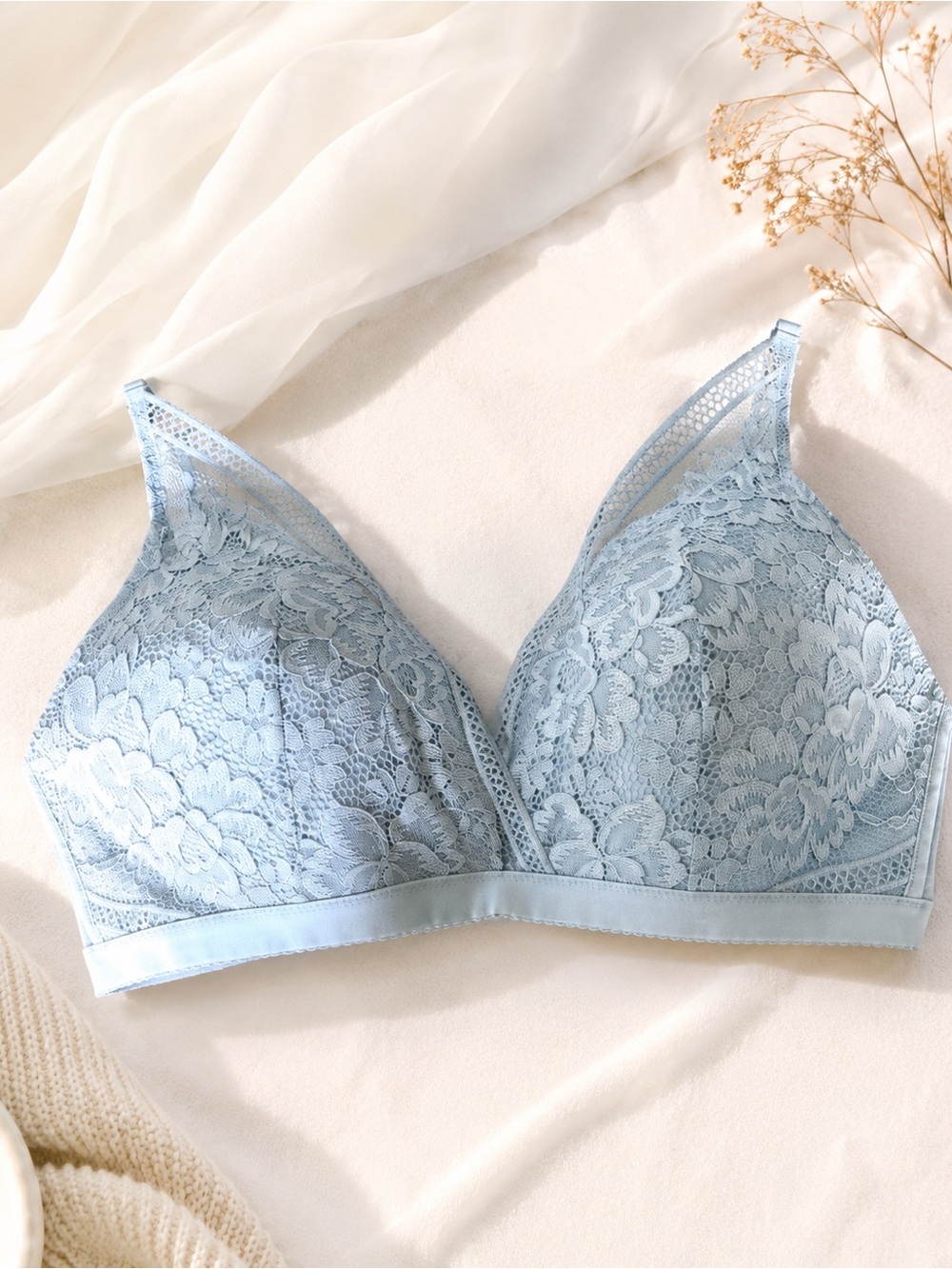 Knix Deep V Bra Lace Blue XXL Bralette Wireless
